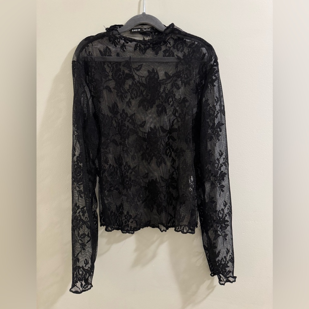 SHEIN Black Floral Lace Blouse